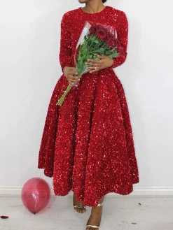 Elegant Glitter Big Hemline Party Dress