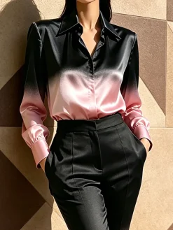 Elegant Gradient Pattern Printing Shirt Collar Shirt