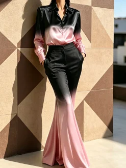 Elegant Gradient Pattern Printing Flare Pants