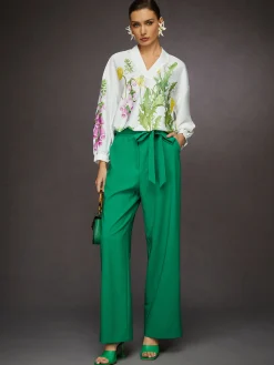 Elegant High-Drape Wide Leg Trousers with Bow Belt