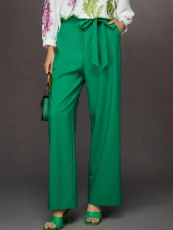 Elegant High-Drape Wide Leg Trousers with Bow Belt