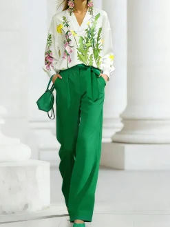 Elegant High-Drape Wide Leg Trousers with Bow Belt