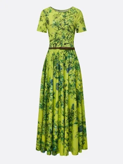 Elegant High Waist Maxi Dress X-Line Crew Neck Summer Event