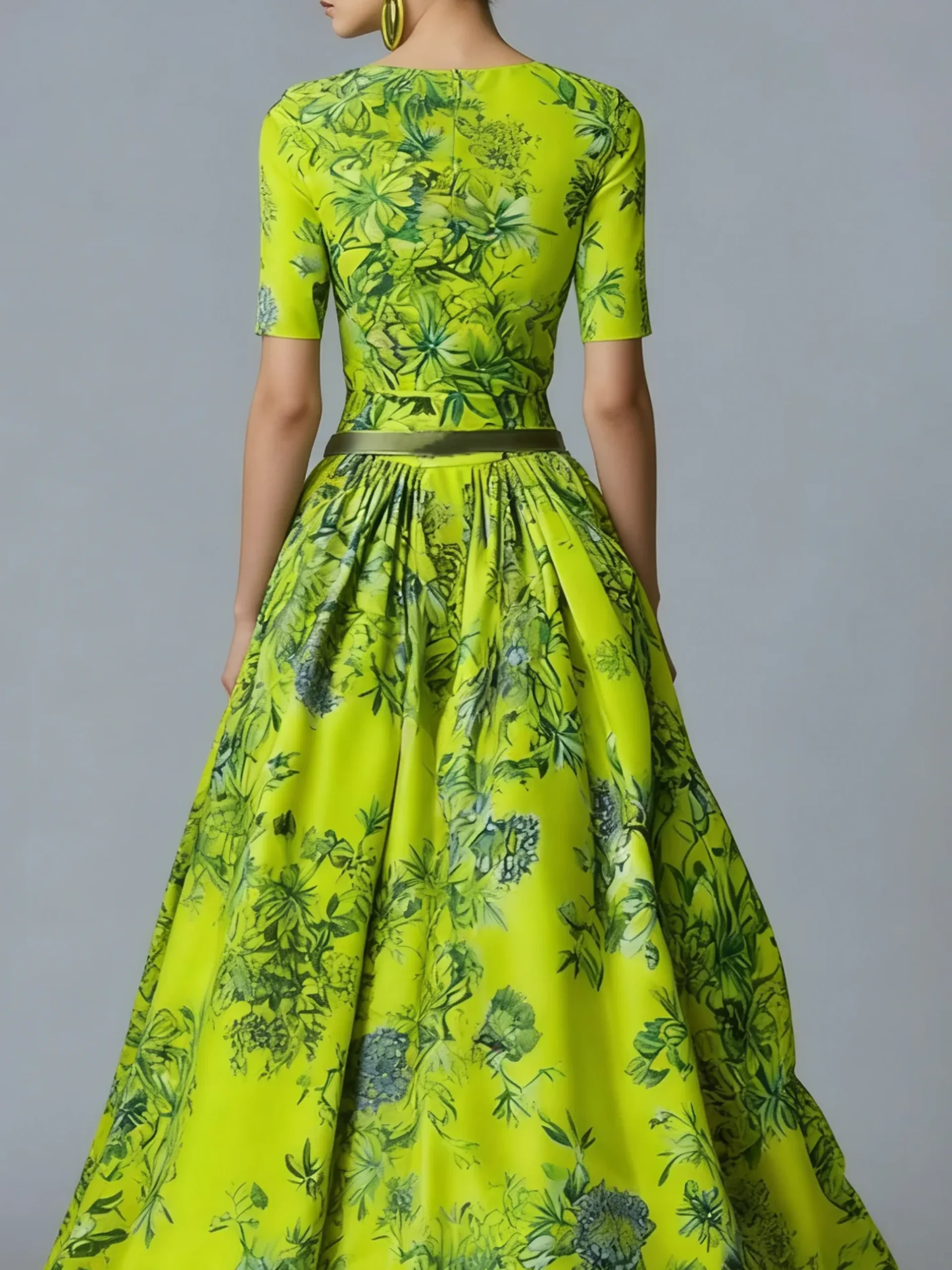 Elegant High Waist Maxi Dress X-Line Crew Neck Summer Event