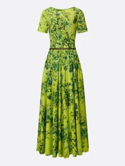 Elegant High Waist Maxi Dress X-Line Crew Neck Summer Event