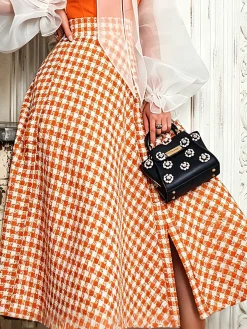 Elegant Houndstooth Loosen Midi Skirt