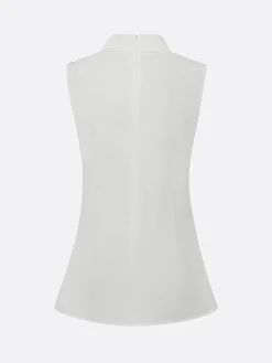 Elegant Linen Sleeveless Vest Stand Collar Asymmetrical Hem Office Wear