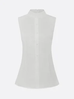 Elegant Linen Sleeveless Vest Stand Collar Asymmetrical Hem Office Wear