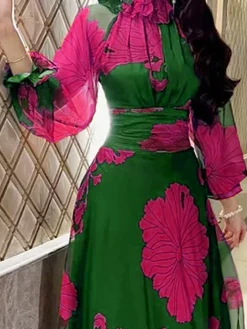 Elegant Lotus Leaf Collar Ruffle Chiffon Floral Blouse