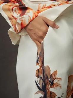 Elegant Luxury Satin Floral Straight-Leg Pants