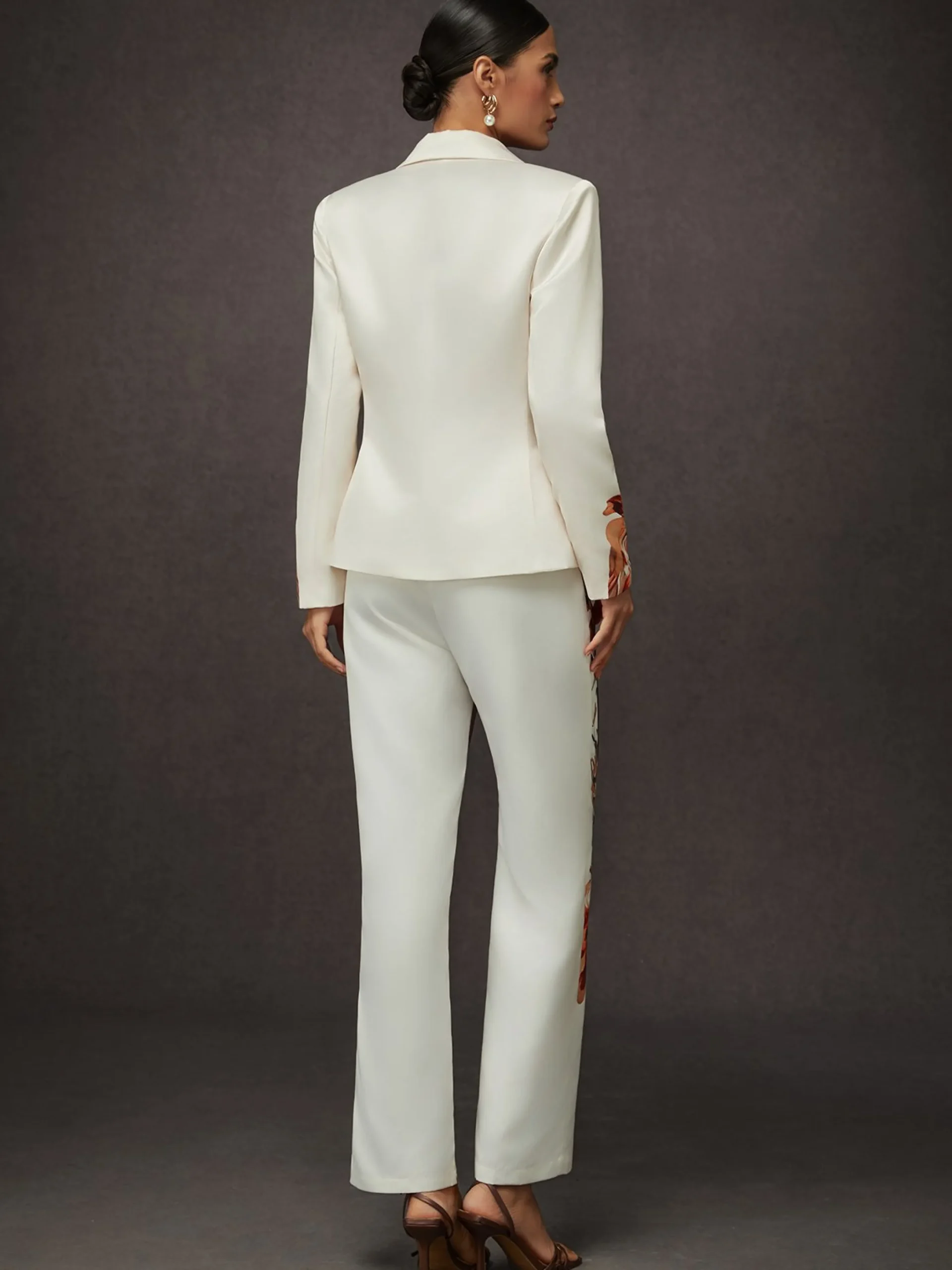 Elegant Luxury Satin Floral Straight-Leg Pants