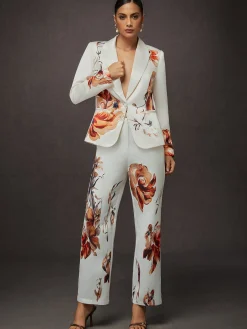 Elegant Luxury Satin Floral Straight-Leg Pants