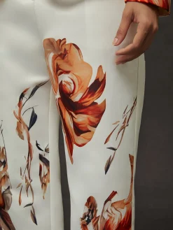 Elegant Luxury Satin Floral Straight-Leg Pants