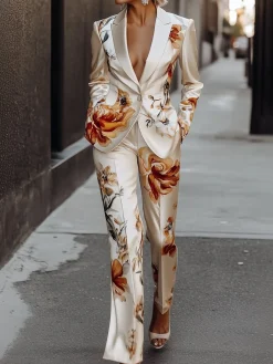 Elegant Luxury Satin Floral Statement Blazer
