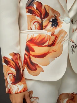Elegant Luxury Satin Floral Statement Blazer