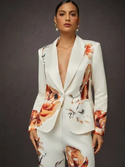 Elegant Luxury Satin Floral Statement Blazer