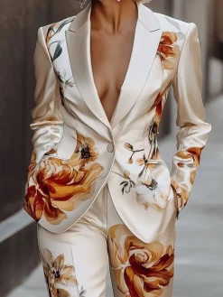 Elegant Luxury Satin Floral Statement Blazer