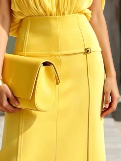 Elegant Metal Plain Midi Skirt for Gathering