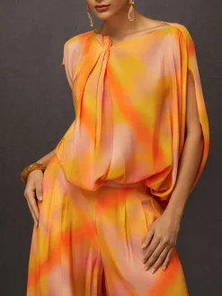Elegant Ombre Printing Asymmetrical Raglan Sleeves Blouse