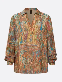 Elegant Paisley Blouse Puff Sleeve Shawl Collar Loose Vacation