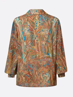 Elegant Paisley Blouse Puff Sleeve Shawl Collar Loose Vacation