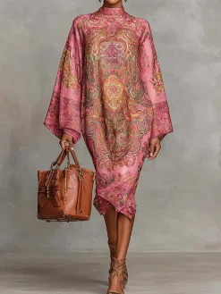 Elegant Paisley Print Relaxed Midi Dress