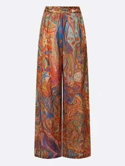 Elegant Paisley Wide Leg Pants H-Line Natural Vacation Trousers