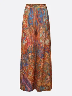 Elegant Paisley Wide Leg Pants H-Line Natural Vacation Trousers
