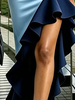 Elegant Peplum Color Block Maxi Skirt