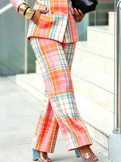 Elegant Plaid Printing Straight Pants
