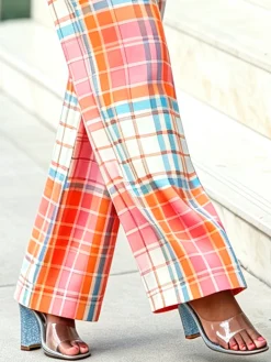 Elegant Plaid Printing Straight Pants