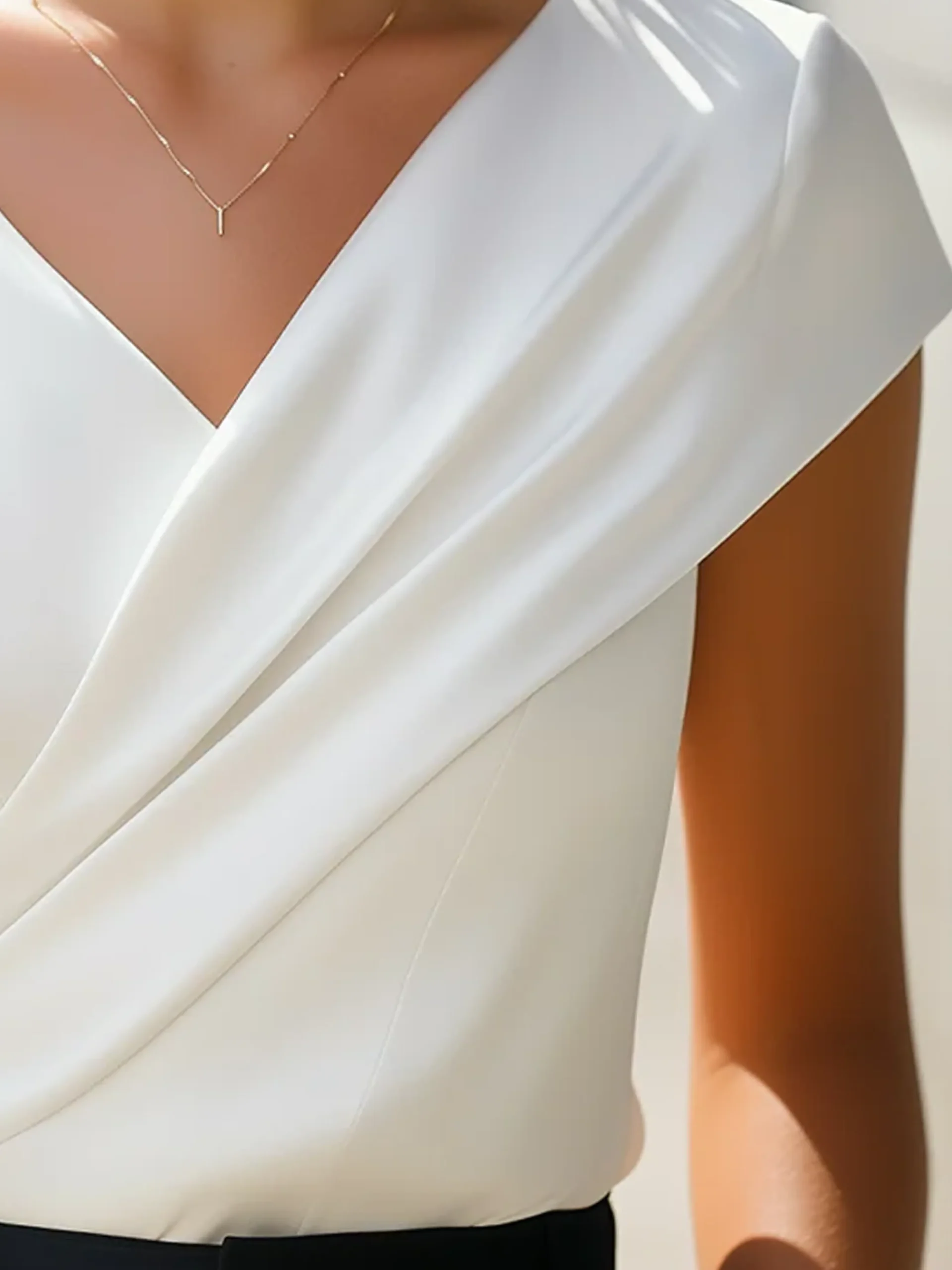 Elegant Plain Asymmetric Cross Neck T-shirt
