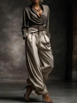 Elegant Plain Bloomers Pants No Belt