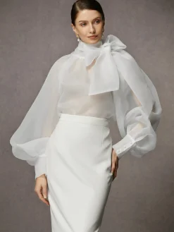 Elegant Plain Bow Long Sleeve Blouse