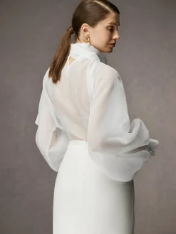 Elegant Plain Bow Long Sleeve Blouse