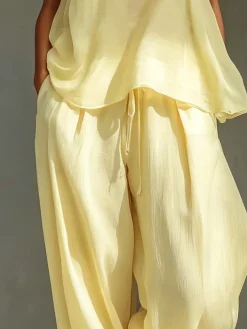 Elegant Plain Buttoned Wide Leg Pants