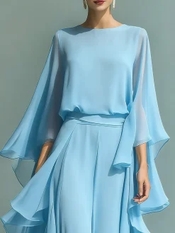 Elegant Plain Crew Neck Blouse