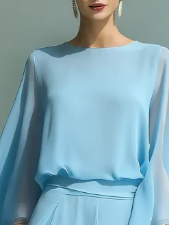 Elegant Plain Crew Neck Blouse