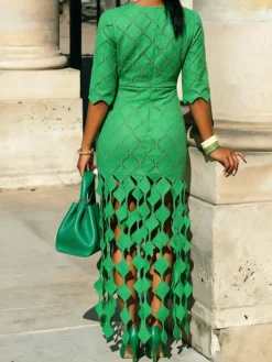 Elegant Plain Crew Neck Maxi Dress