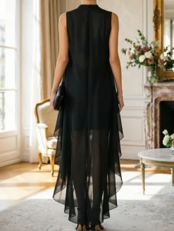 Elegant Plain Crew Neck Maxi Dress