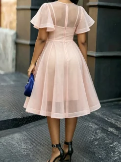 Elegant Plain Crew Neck Midi Dress