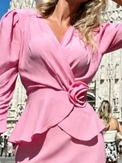 Elegant Plain 3D Floral Blouse