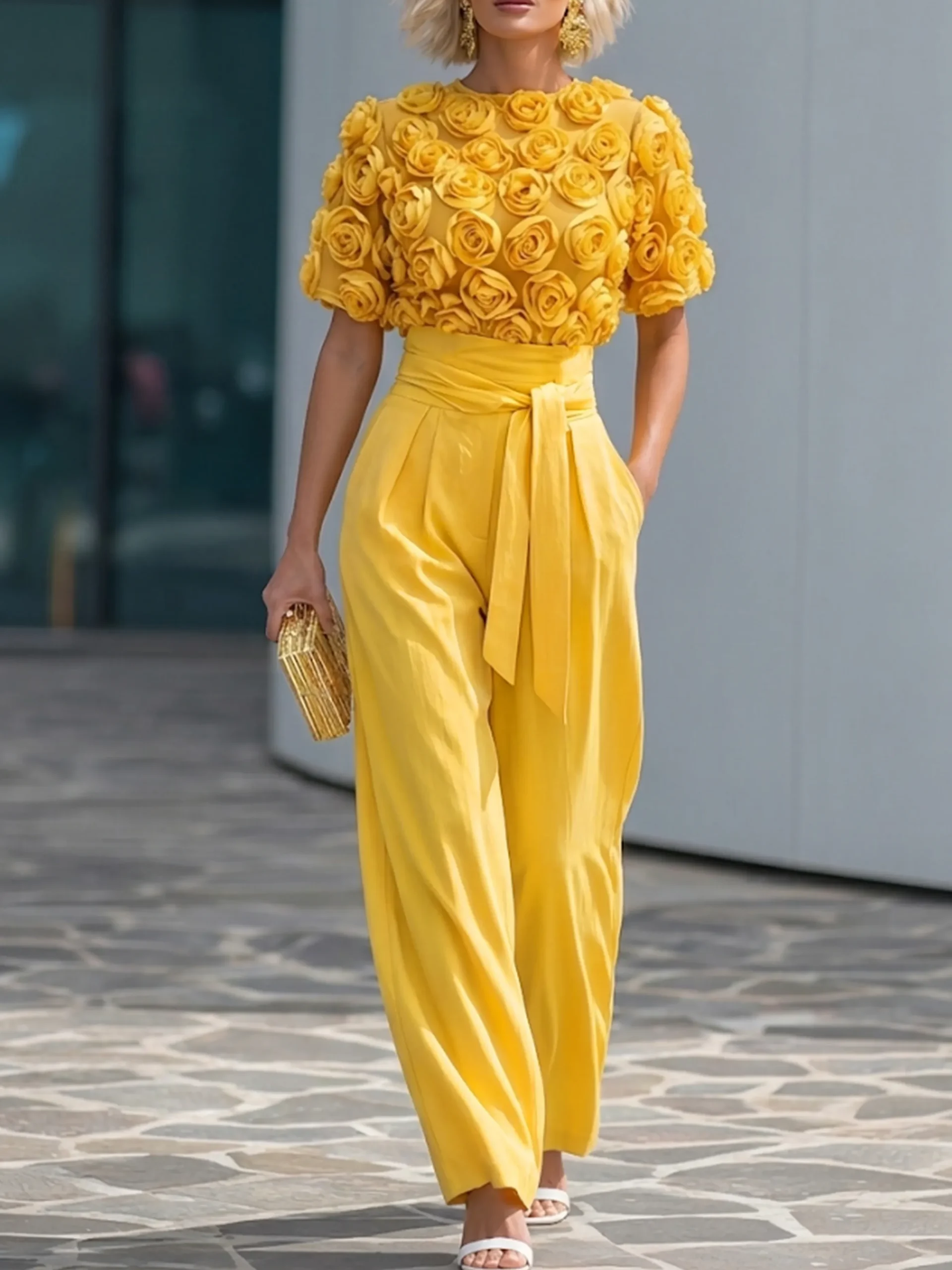 Elegant Plain 3D Floral Blouse