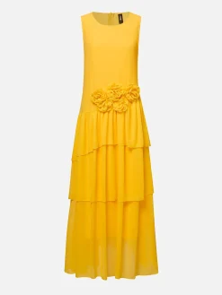 Elegant Plain 3D Floral Crew Neck Maxi Dress