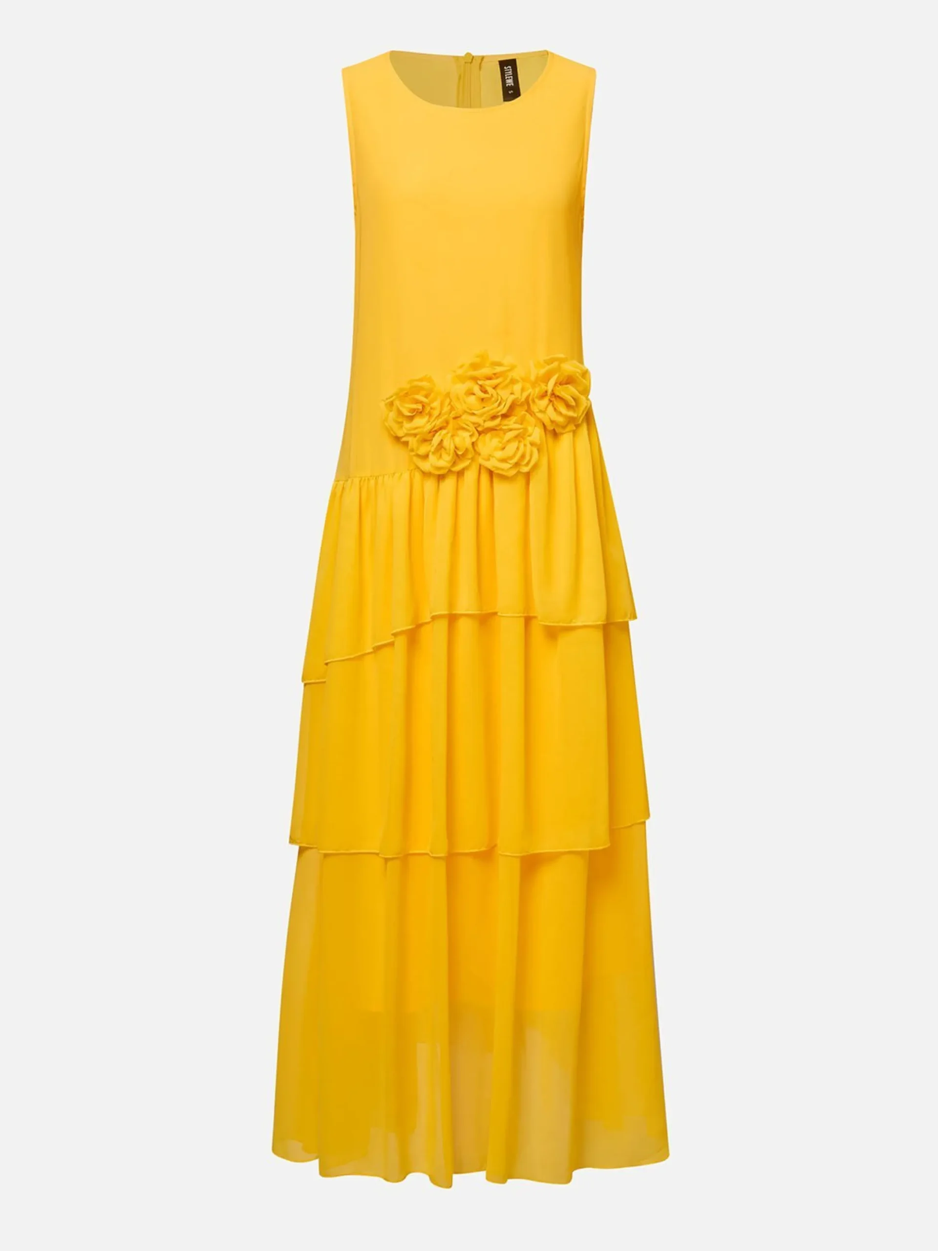 Elegant Plain 3D Floral Crew Neck Maxi Dress