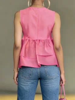 Elegant Plain 3D Floral Crew Neck Blouse