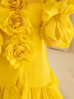 Elegant Plain 3D Floral Lotus Leaf Collar Ruffle Sleeve Blouse