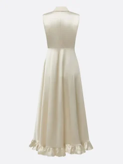 Elegant Plain Hot Drilling Shirt Collar Maxi Dress