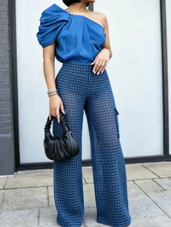 Elegant Plain Irregular Craftsmanship Asymmetrical Blouse
