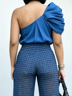 Elegant Plain Irregular Craftsmanship Asymmetrical Blouse